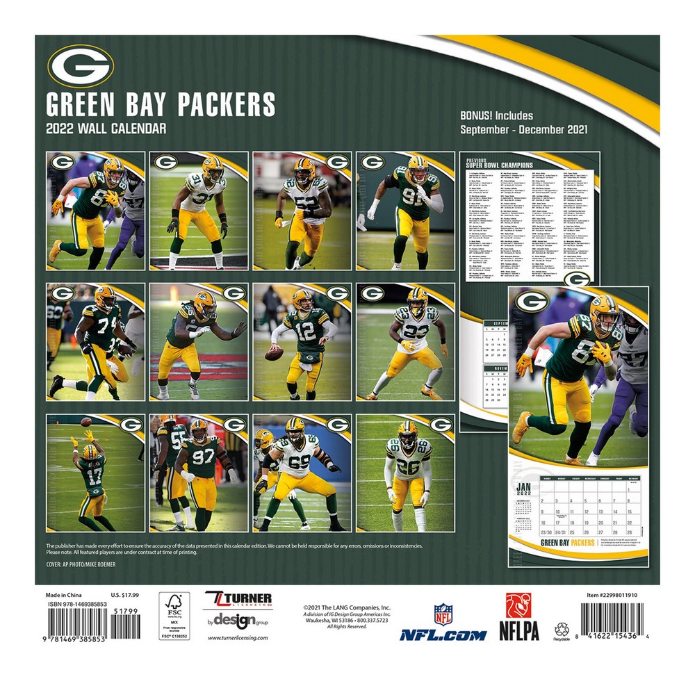 Green Bay Packers Calendar 2022 12 x 12 inch EYES ON SPORT